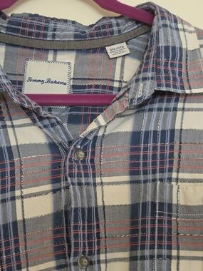 Tommy Bahama Red, Blue and White Plaid Button-Down Shirt